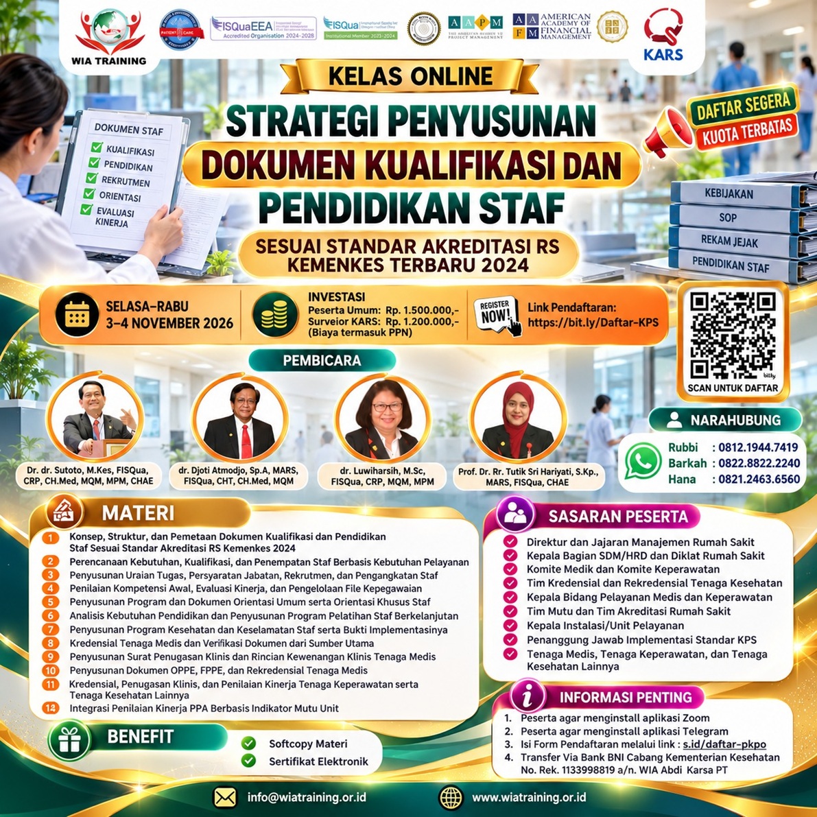 Kelas Online Strategi Penyusunan Dokumen Kualifikasi Dan Pendidikan Staf Sesuai Standar Akreditasi RS Kemenkes Terbaru 2024
